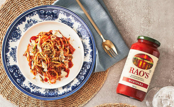 Spaghetti au maquereau fumé et chapelure croquante
