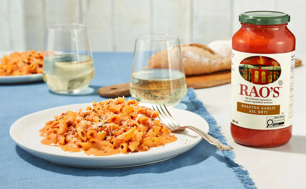 Penne sauce rosée à l'ail rôti