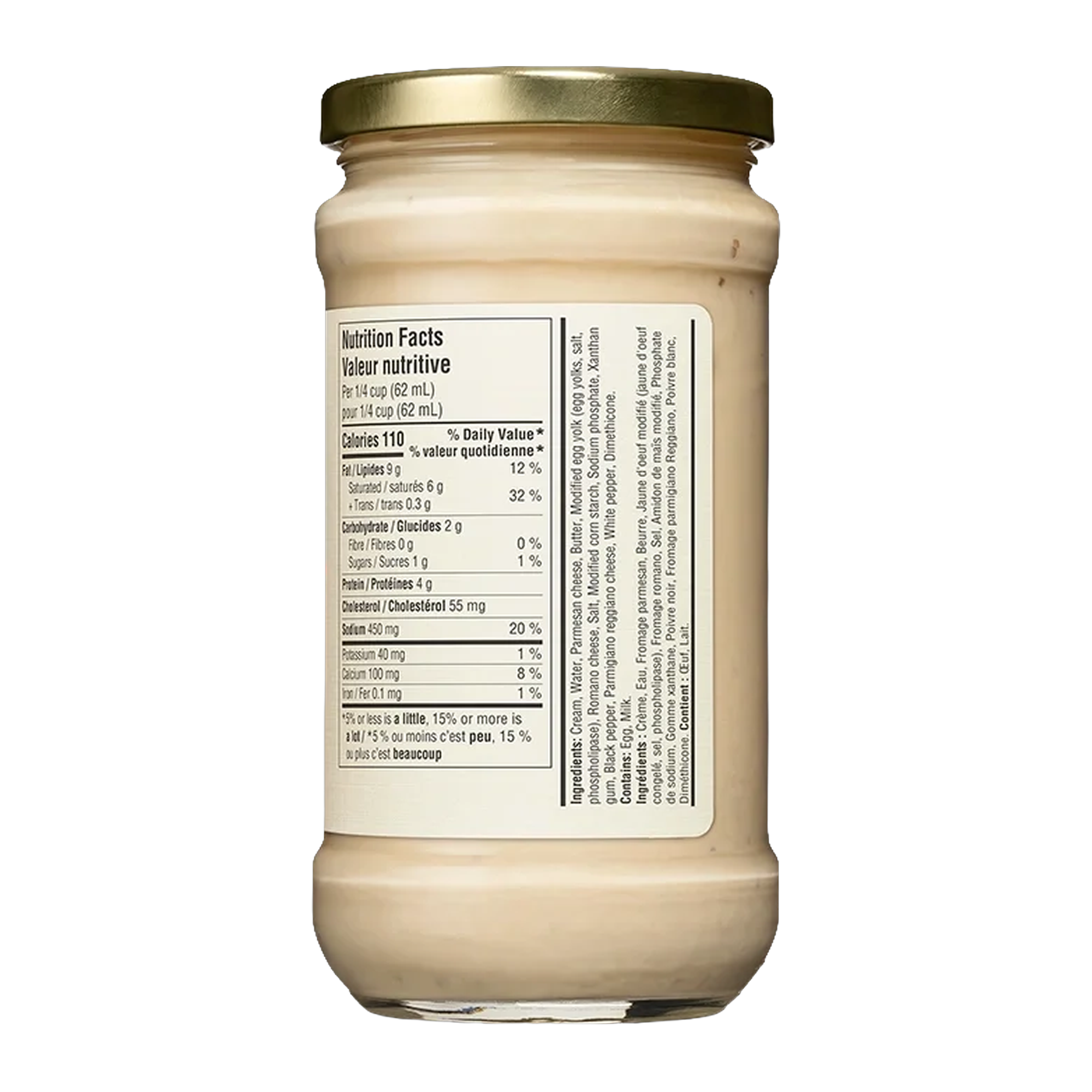 Pot de sauce Alfredo Rao's, vue de droite