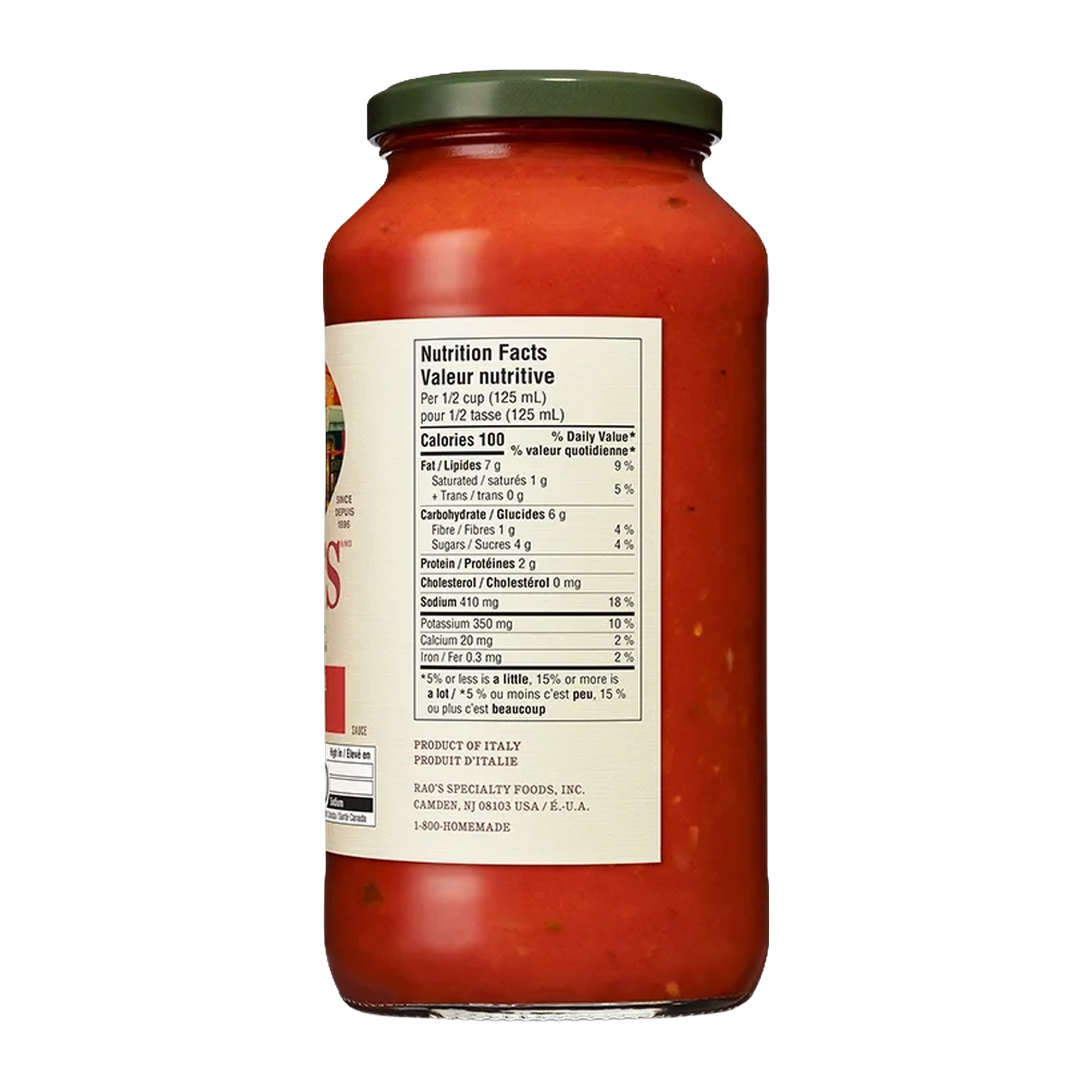 Pot de sauce arrabbiata Rao's, vue de droite