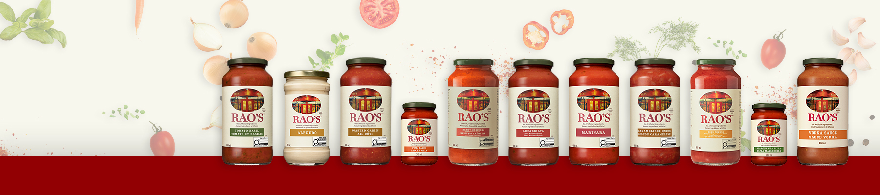 Rao's Canada pasta sauces collection featuring Marinara, Alfredo, Arrabbiata, and specialty sauces