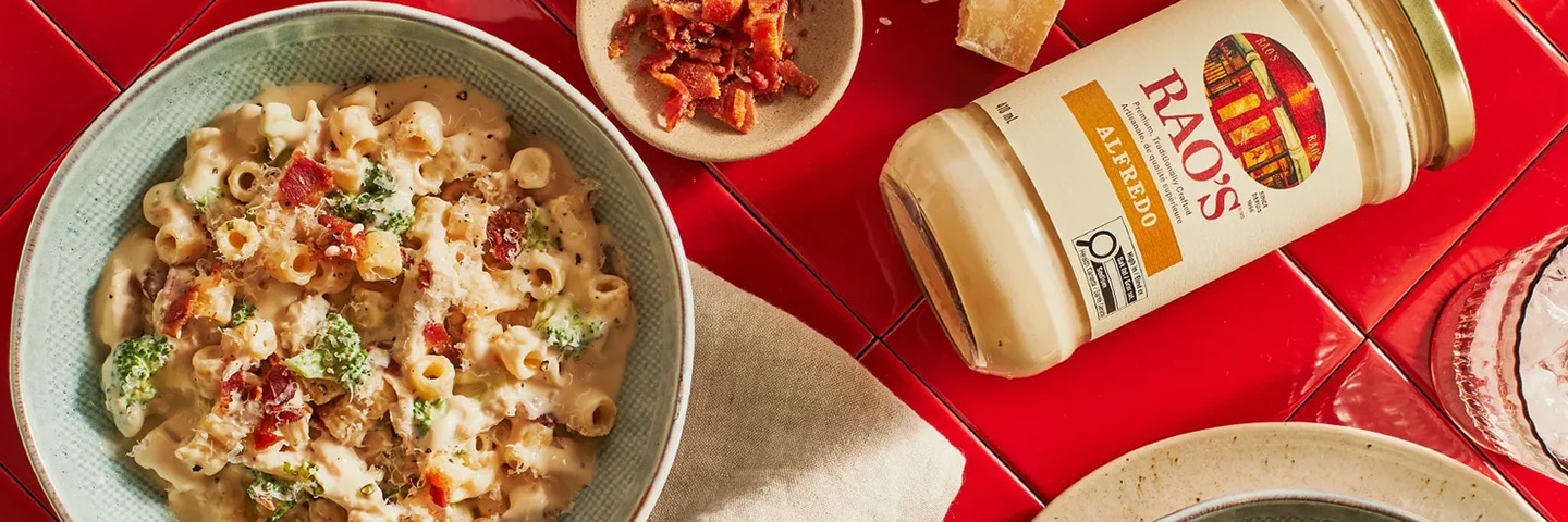 Ditali pasta with chicken, broccoli, and bacon
