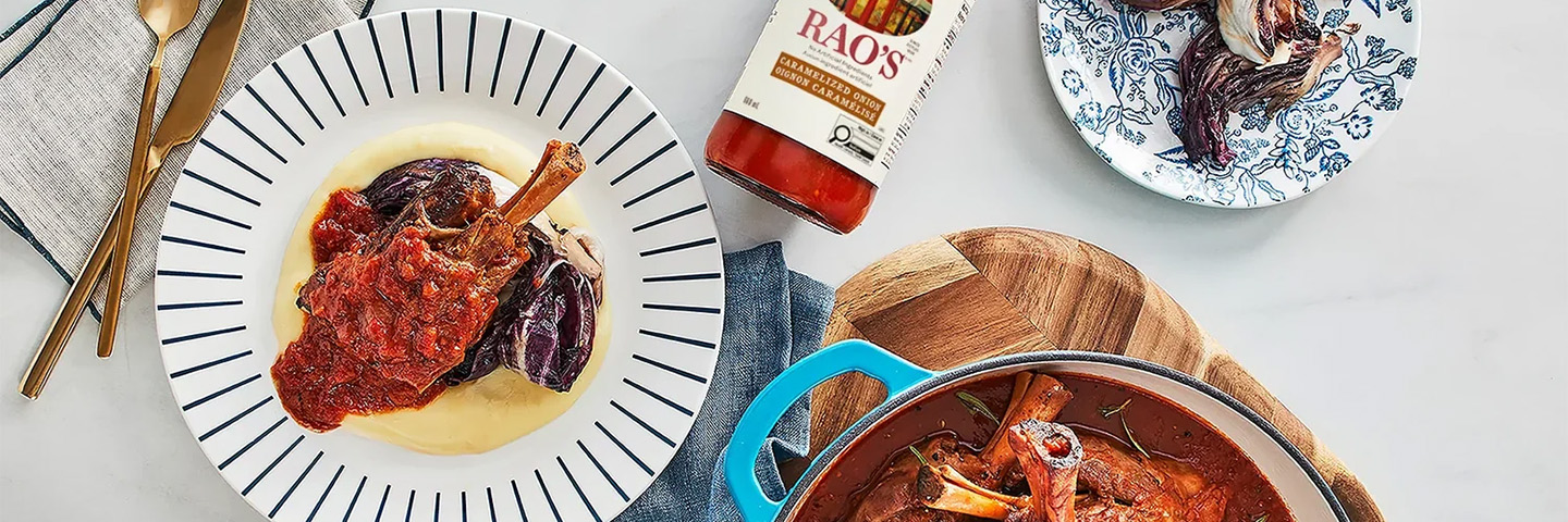 Jarret d'agneau braisé, purée de panais et radicchio sauté