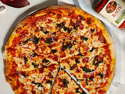 Kale, Red Onion and Bacon Pizza