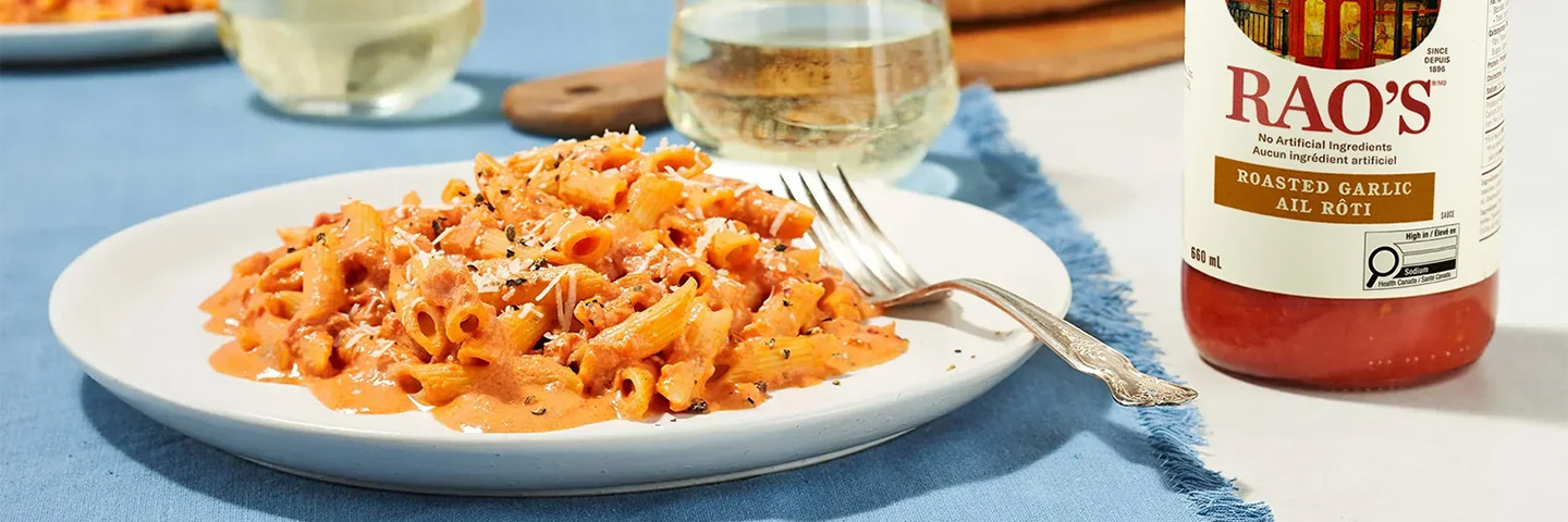 Penne sauce rosée à l'ail rôti